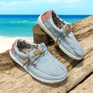 Hey Dude Wally Americana Patriotic Flag Shoes Men's Size 12 Baby Blue Casual